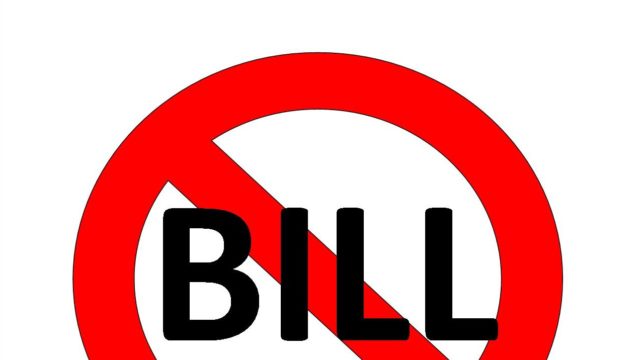 Image of a circle and a slash across the word "Bill"